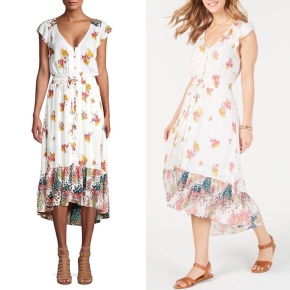 Lucky Brand Dresses & Skirts - Lucky Brand Felice Floral High Low Button Down Dress Size Medium